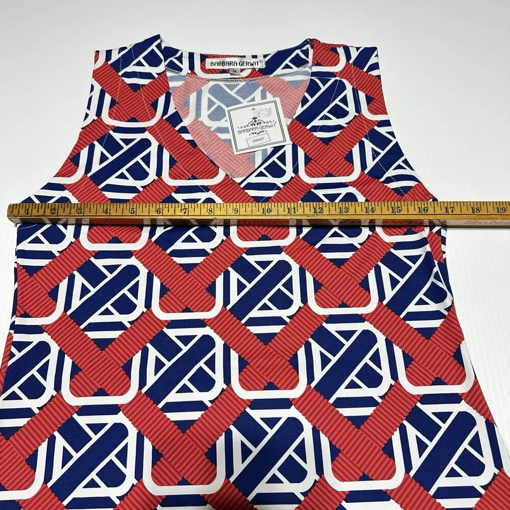 Barbara Gerwit Dress Womens M Medium Red White Blue Preppy Stretch NWT - Picture 6 of 9